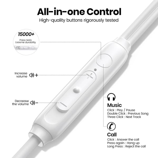 TOPK Hörlurar In-Ear Volymkontroll med Mikrofon 3,5 mm Jack Universal för iPhone Android