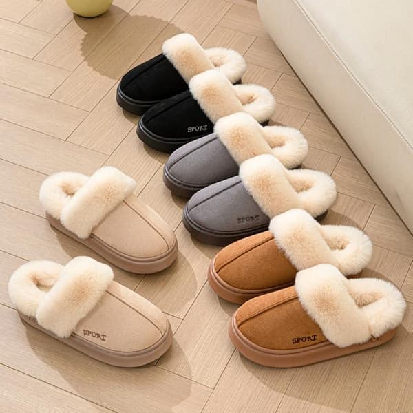 Casual Fluffy Tofflor Kvinnor Hus Vinter Plysch Designerskor Dam Flats Hem Varmt Mode Elegant Solid Platform Skor