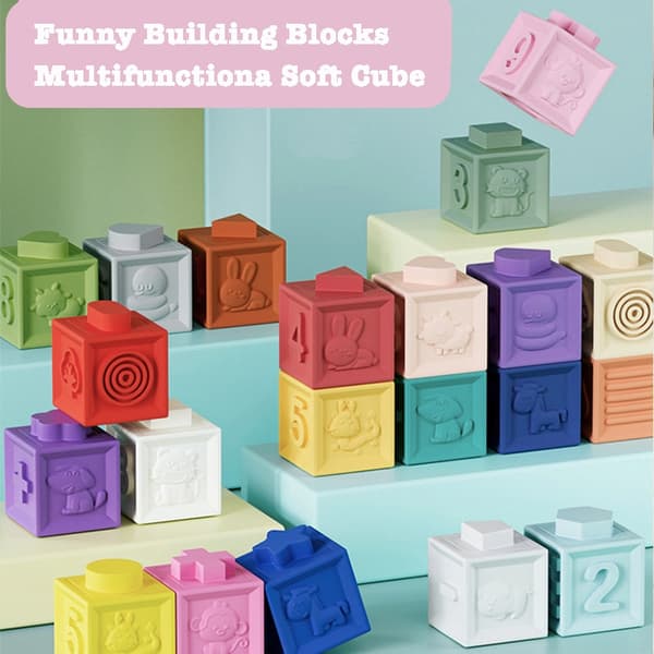 Bløde byggeklodser til småbørn - 12/6/3 stk. Montessori Stacker Cube Badelegetøj til tidlig uddannelse
