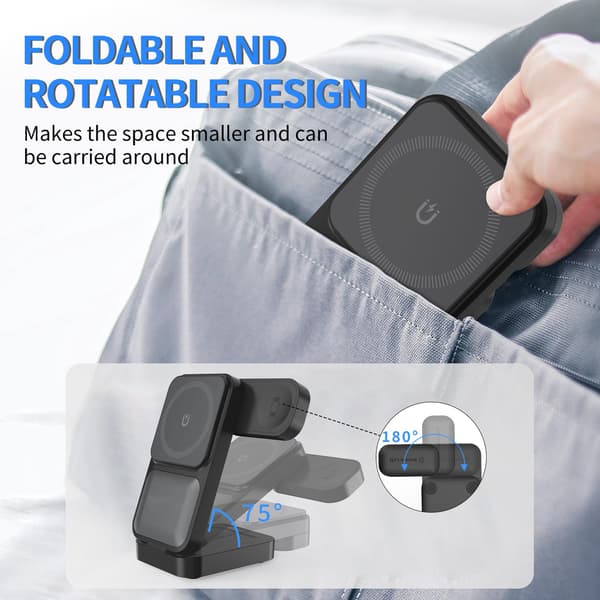 3-i-1 foldbar trådløs opladerstander Qi2 Type-C adapter til iPhone 16 15 Pro Max