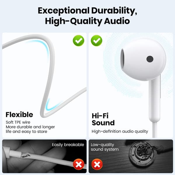 TOPK Hörlurar In-Ear Volymkontroll med Mikrofon 3,5 mm Jack Universal för iPhone Android