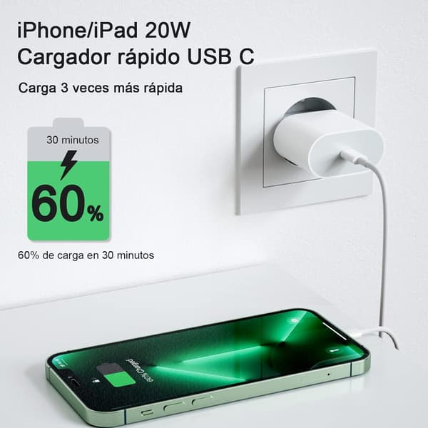 20W USB-C Strömadapter snabbladdare iPhone + 1M Lighting Kabel