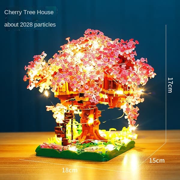 Cherry Blossom Mini Sakura træ byggeklodser sæt - DIY Light Treehouse Model Gave til hende