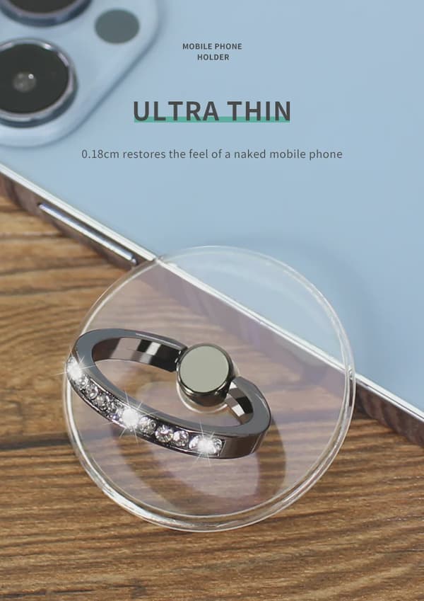 Diamant Transparent 360° Roterende Telefonringholder Universal Greb til iPhone iPad Tablet