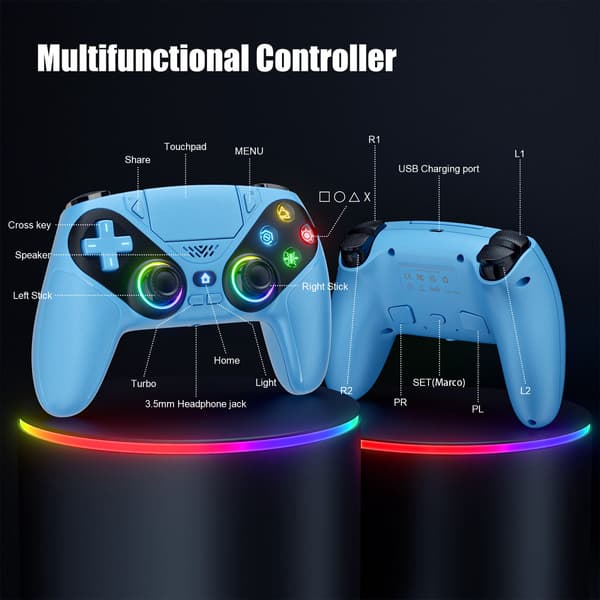 Trådløs controller til PS5/PS5 Pro/PS5 Slim/PC med Hall Joystick, dobbelt vibrations-gamepad, Turbo Dual Sense-programmering
