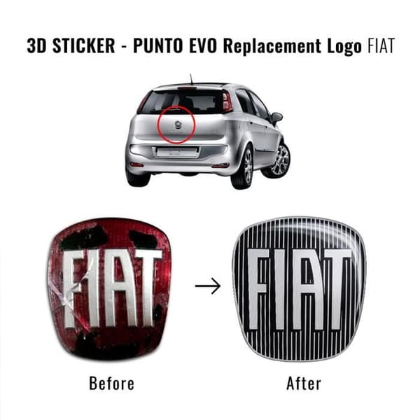 Fiat 3D Replacement Black Logo Sticker för Punto Evo, Bak