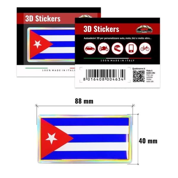 Cuba Flag 3D-dekal, 88 x 40 mm