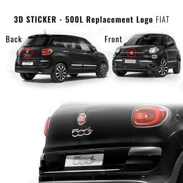 Fiat 3D Replacement Logo Sticker för 500L, fram och bak