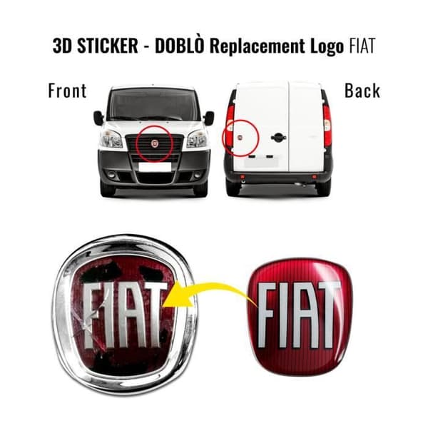 Fiat 3D Replacement Logo Sticker för Doblò, fram och bak