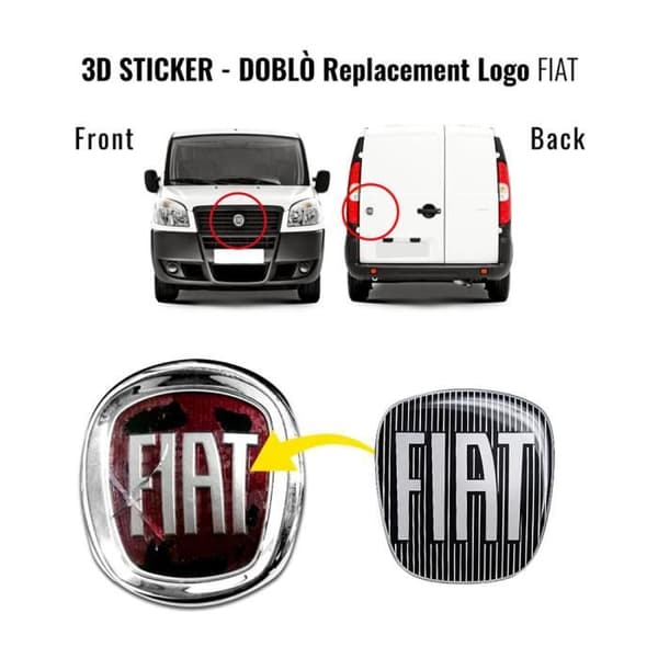 Fiat 3D Replacement Black Logo Sticker för Doblò, Fram + Bak
