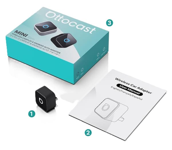 Ottocast Mini Slim USB-C – Trådlös CarPlay & Android Auto Adapter
