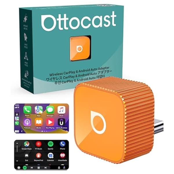 Ottocast Mini Slim – Trådløs CarPlay & Android Auto Adapter (Orange)