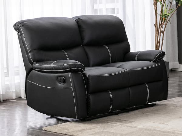 Vente-unique - 2-sits reclinersoffa i svart läderimitation CANBY