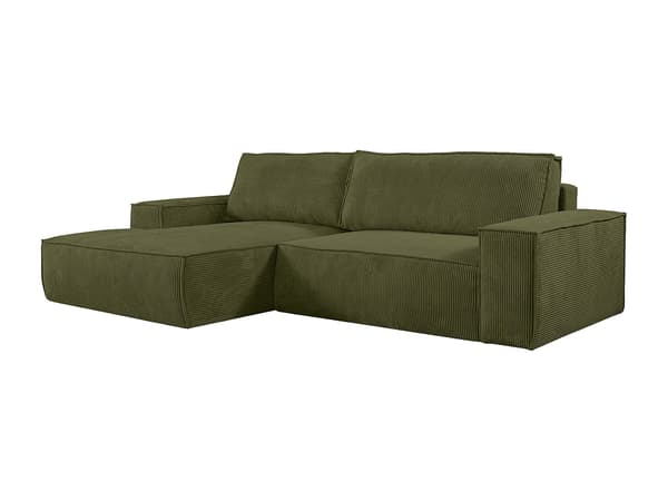 Vente-unique - Vänstervändvänd bäddsoffa i mörkgrön manchester AMELIA