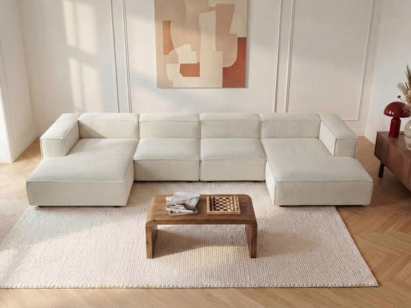 Vente-unique - Högervänd schäslong i beige manchester RUZOLO