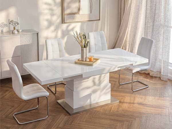 Vente-unique - Förlängnings- och höjbar bord LAURIA - 2 i 1 - lackerad MDF - Vit
