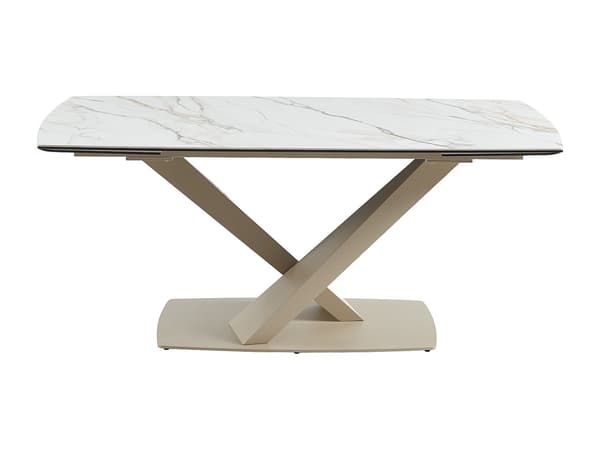 Vente-unique - MALATA bordsset + 4 HEKA stolar - Vit och beige marmoreffekt