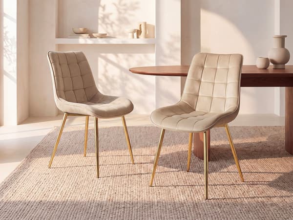 Vente-unique - Set med 2 vadderade stolar i sammet och guldmetall - Beige - OLLUA