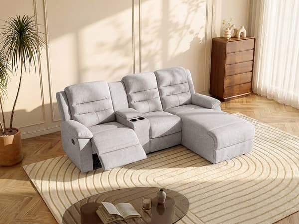 Vente-unique - Beige Högervänd reclinersoffa i tyg MACEDONIA