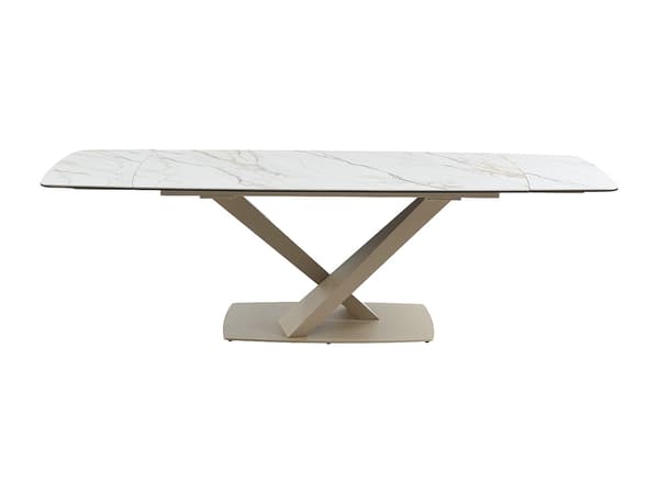 Vente-unique - MALATA bordsset + 4 HEKA stolar - Vit och beige marmoreffekt