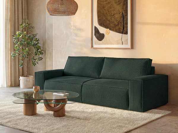 Vente-unique - 4-sitsbäddsoffa i grön manchester AMELIA