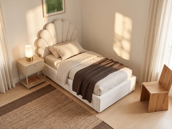 Vente-unique - Snäcksäng 90 x 190 cm med 2 lådor - Sammet - Vit - MOANA