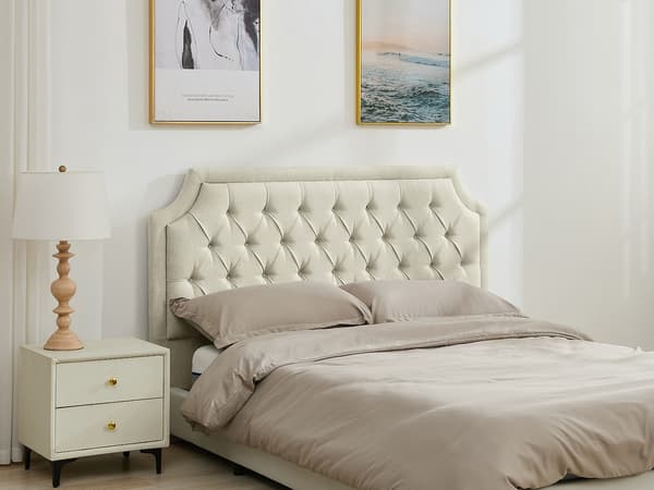 Vente-unique - Vadderad sänggavel 170 cm - Tyg - Beige - JOHENE