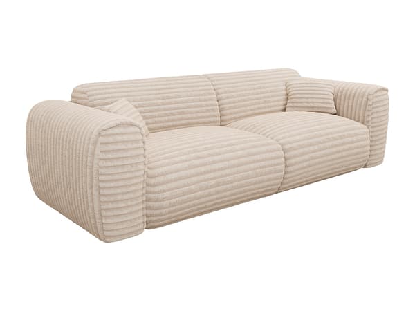 Vente-unique - 4-sits bäddsoffa i manchester med breda ränder i beige POGNIA