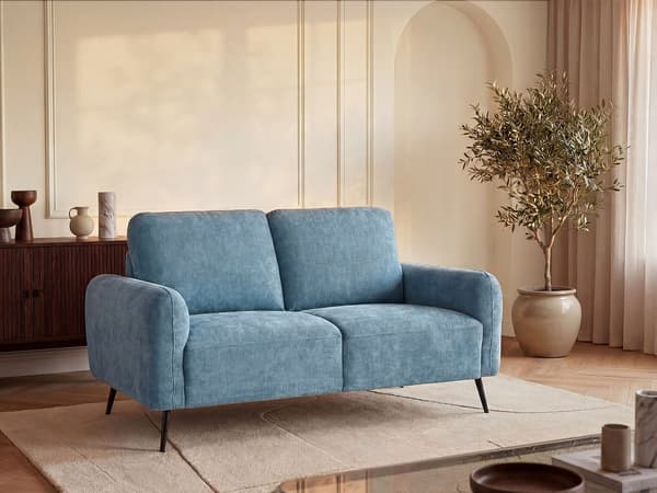 Vente-unique - Soffa 2 platser i blå texturerad tyg LETROSA