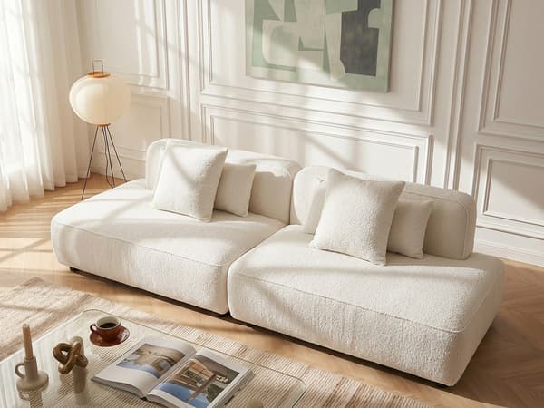 Vente-unique - 5-sitsig öppen modulär soffa i offwhite bouclé-tyg LELACO