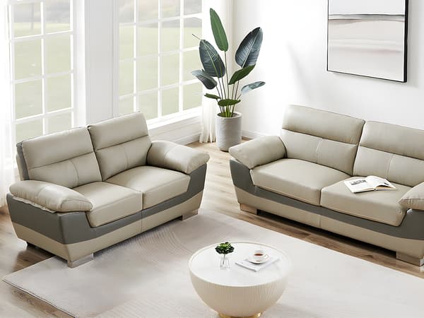 Vente-unique - 3-sits- och 2-sits lädersoffor FRANCESCA - Mullvad