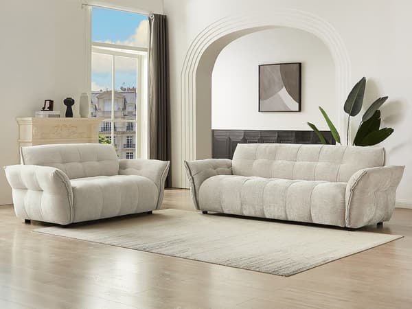 Vente-unique - NAPIZO 3-sits och 2-sits soffa i beige melerat tyg