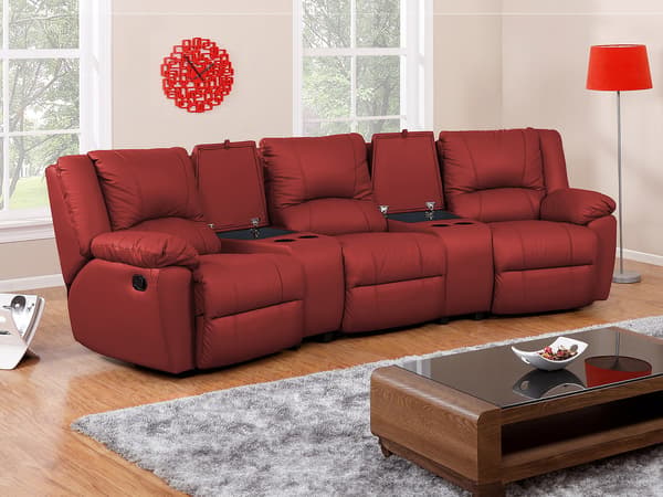 Vente-unique - 3-sits reclinersoffa i röd läder AROMA