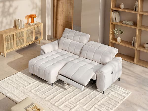 Vente-unique - Vänstervänd elektrisk soffhörn med reclinerfunktion i texturerad beige tyg CELTIMO
