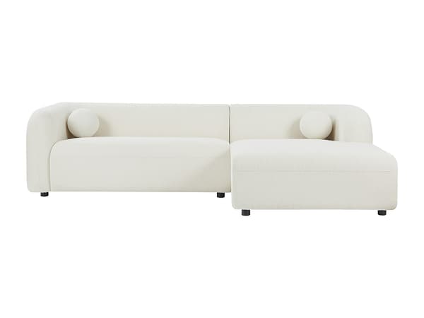 Vente-unique - Höger L-soffa i elfenbensvit bouclé-tyg OVOTAS