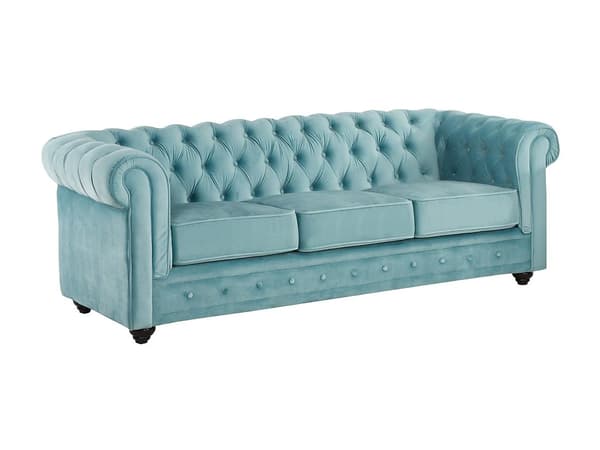 Vente-unique - 3-sitssoffa CHESTERFIELD - Pastellblå sammet