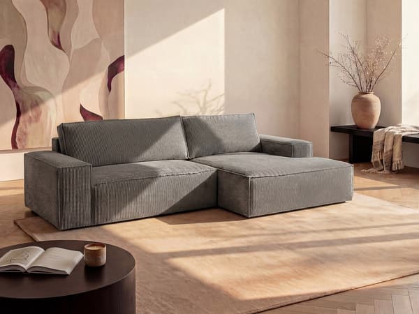 Vente-unique - Bäddsoffa högerställd ljusgrå manchester AMELIA