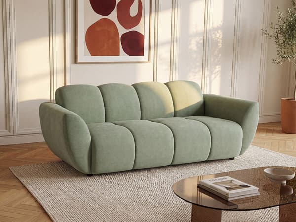 Vente-unique - 3-sitssoffa grönt tyg med quiltad effekt JULORI