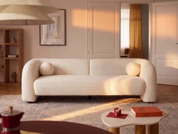 Vente-unique - OVOTAS 3-sits soffa i elfenbensvit bouclétyg