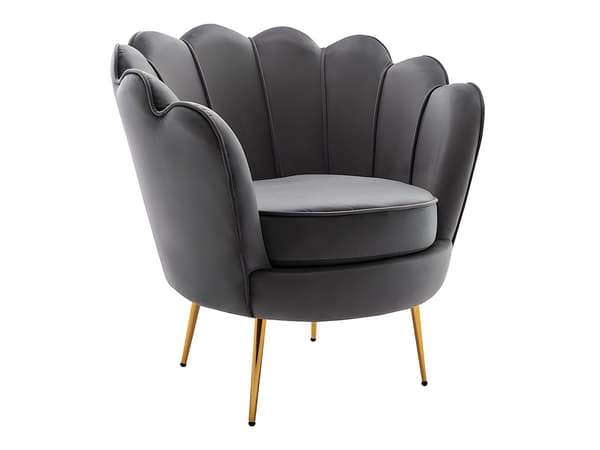 Vente-unique - 2-sits snäcksoffa och snäckformad fåtölj i mörkgrå sammet DANDELION