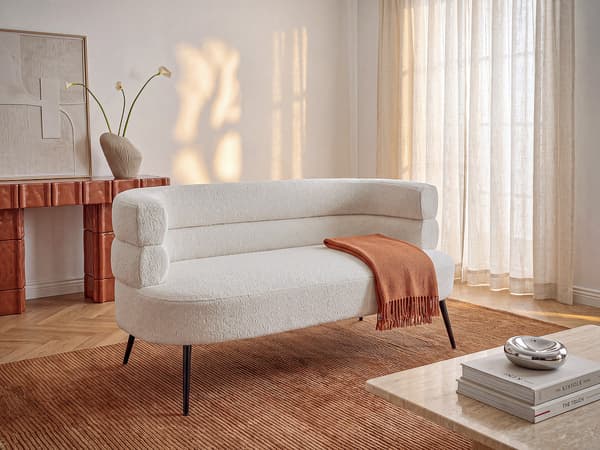 Vente-unique - CAMEDO 2-sitssoffa i vitt bouclétyg