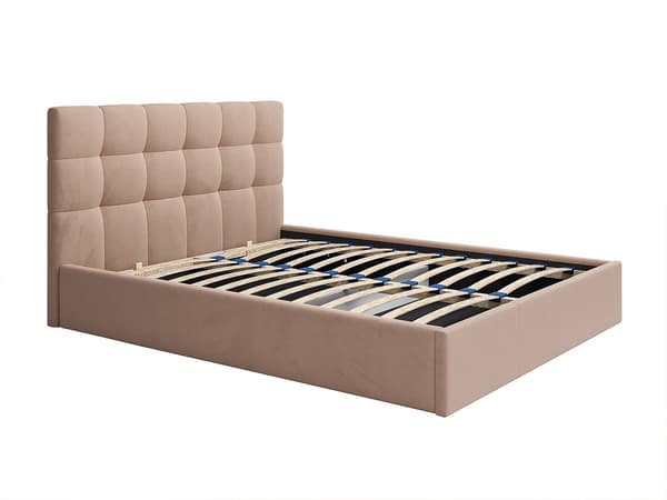 Vente-unique - Säng med förvaring 200 x 200 cm - Sammet - Beige - MIRDAL