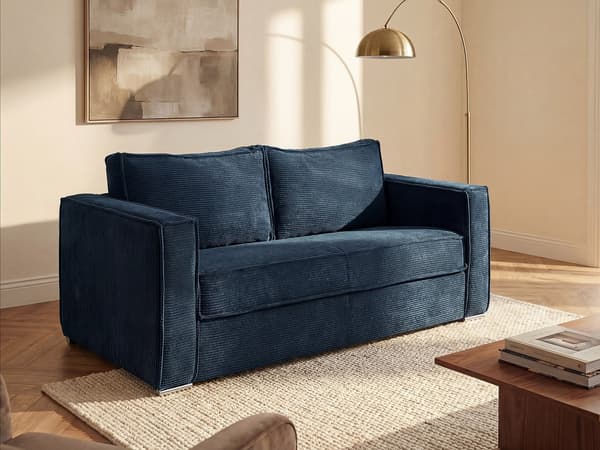 Vente-unique - LORETO 3-sits express bäddsoffa i midnattsblå manchester - 140 cm sovyta - 14 cm madrass