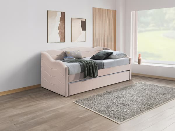 Vente-unique - Utdragbar bäddsoffa 2 x 90 x 190 cm - Sammet - Rosa - LENVIA