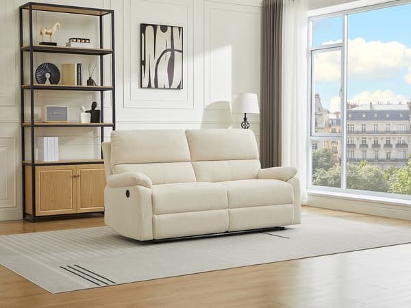 Vente-unique - 3-sits elektrisk reclinersoffa i beige manchester LUNANO