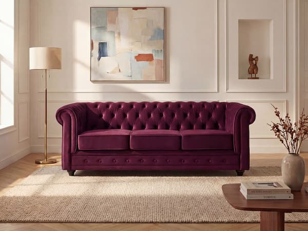 Vente-unique - 3-sitssoffa CHESTERFIELD - Lila sammet