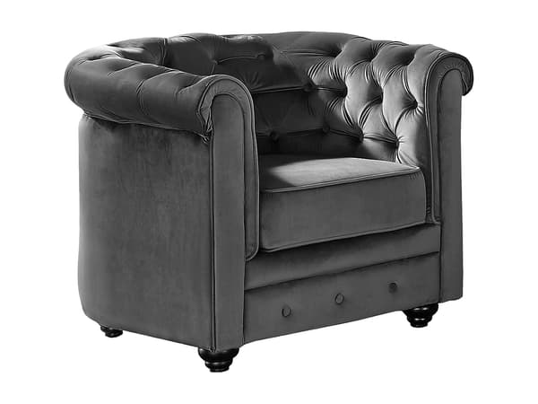 Vente-unique - Fåtölj CHESTERFIELD - Mörkgrå sammet