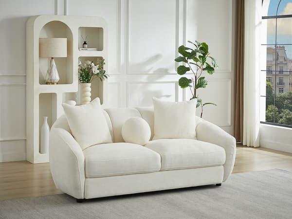 Vente-unique - 2-sits soffa i strukturerat elfenbeinsfärgat tyg NAFEKI