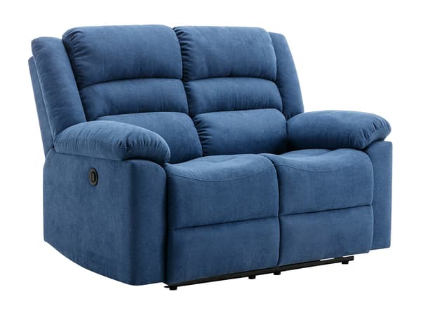 Vente-unique - 2-sits elektrisk reclinersoffa i blått tyg BUROLO