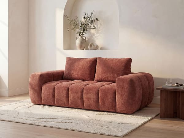 Vente-unique - Soffa 2 platser i texturerat tyg - Terrakotta BENAFO